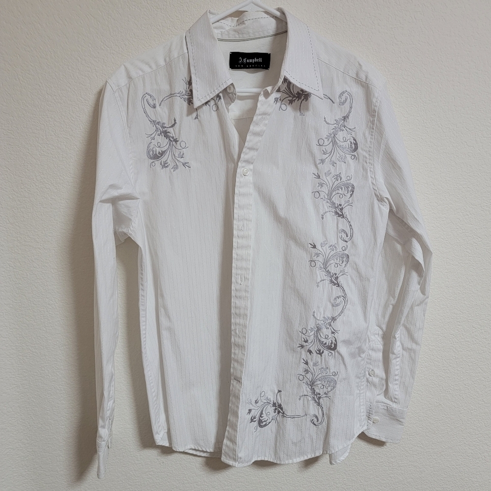 J Campbell White Embroidered Men's Shirt